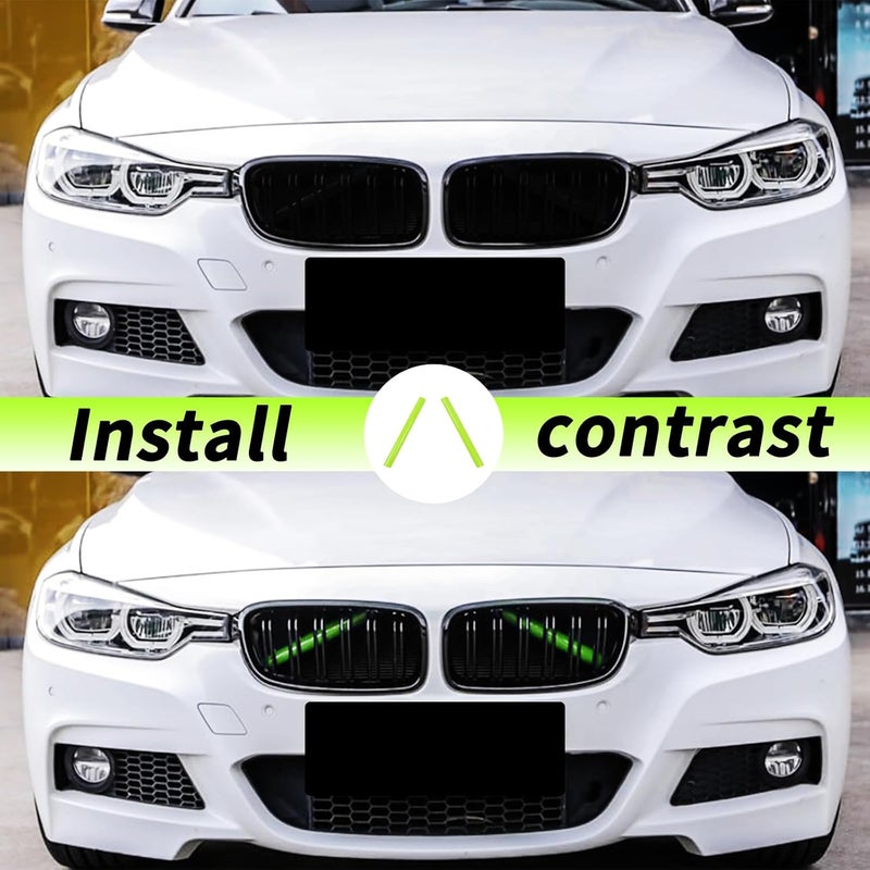 SHSBSCAR M-Sport V Brace Grille Inserts Stripes Trim, Compatible with BMW F30 F32 320 328 330 335 428 435 3/4 Series etc Front Grille Trim Stripes Cover (F30 Green) - Image 3